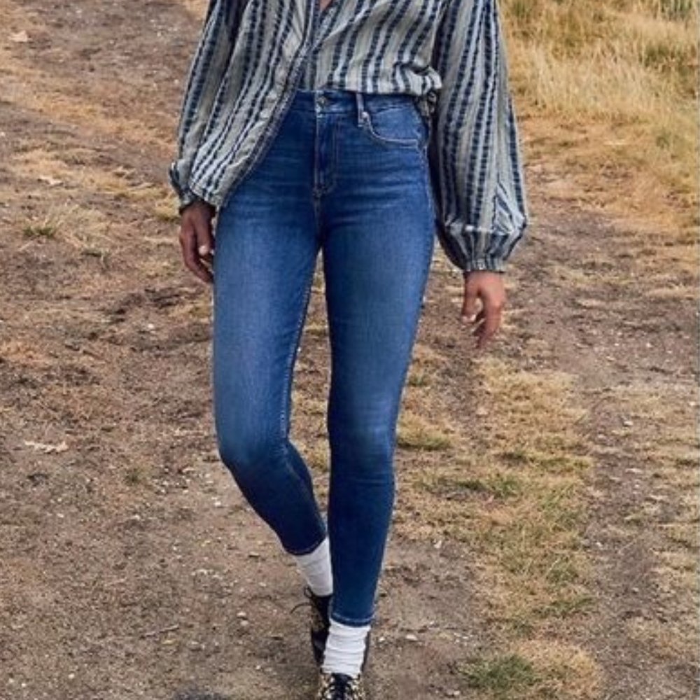 Free People Size 25 Montana Skinny Jeans Lake Blue Wash High Rise Ankle Stretch